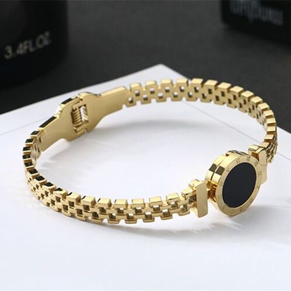 

women's roman letter bracelet fashion 18kwomen's rose gold roman letter openwork bracelet titanium steel hollow bracelets women&#0, Black