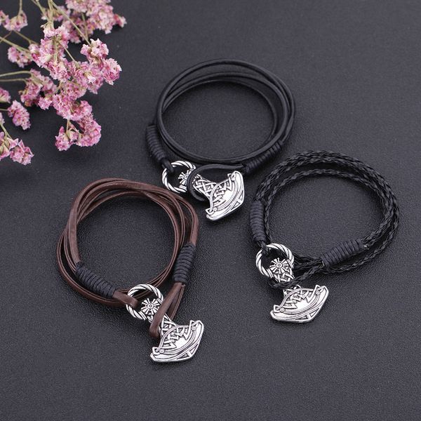 

skyrim retro hammer axe charms irish knot leather rope bracelet retro adjustable men's bracelet jewelry for man women gift, Golden;silver