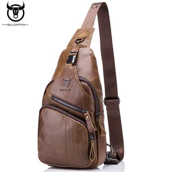 

bullcaptain fashion men chest bag genuine leather messenger shoulder bag travel riding leather bags
