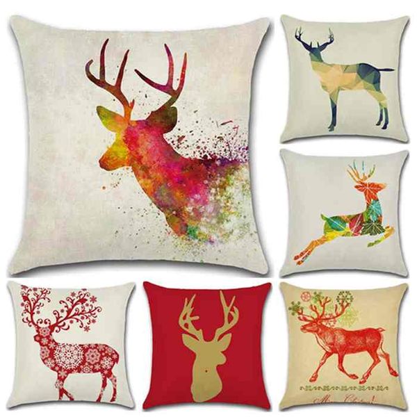 

merry christmas cartoon elk deer series pillow cover sofa car linen printing pillow case decorative cushion cover bar cafe home decoration