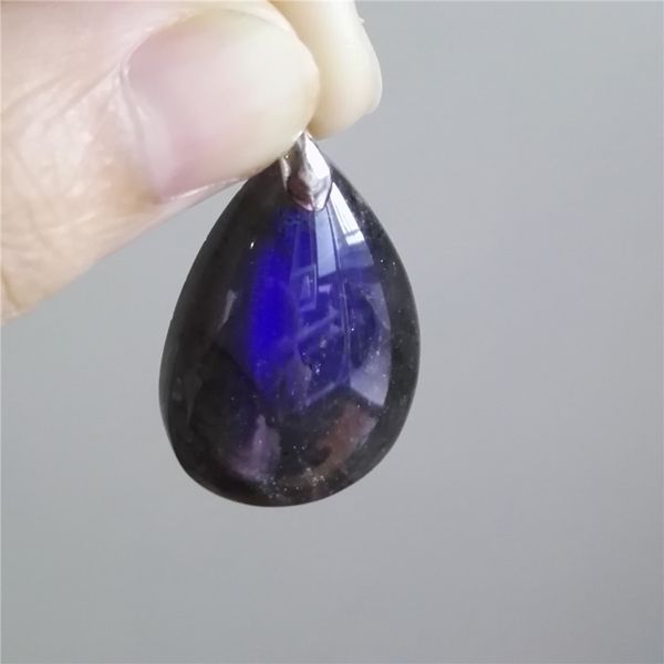 

genuine natural strong blue light labradorite gemstone crystal water drop bead necklace fashion natural stone pendant 31x20x7mm, Silver