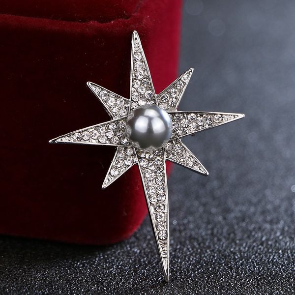 

i-remiel korean new fashion crystal star brooch for men and women pins and brooch pearl badge jewelry shirt collar accessories, Gray