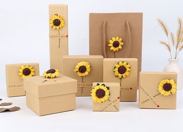 

[ddisplay]muji style kraft pendant jewelry box,trend lovers ring case, nice jewelry box for necklace, festival sunflower watch display, Black;white