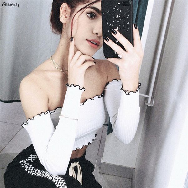 

new women's casual off shoulder tank vest blouse elastic bandeau crop shirt sexy, White