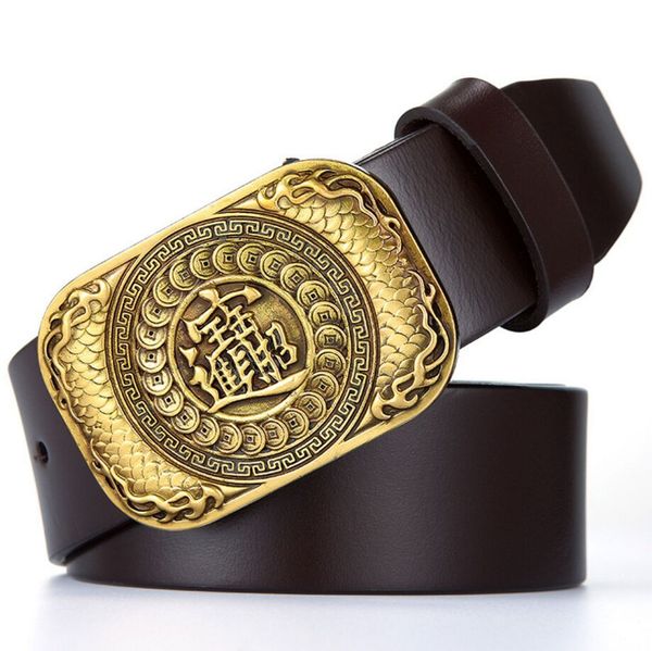 

rich genuine leather belt fashion bound buckle luxury designer belt men cowskin waist strap casual cinto masculino, Black;brown