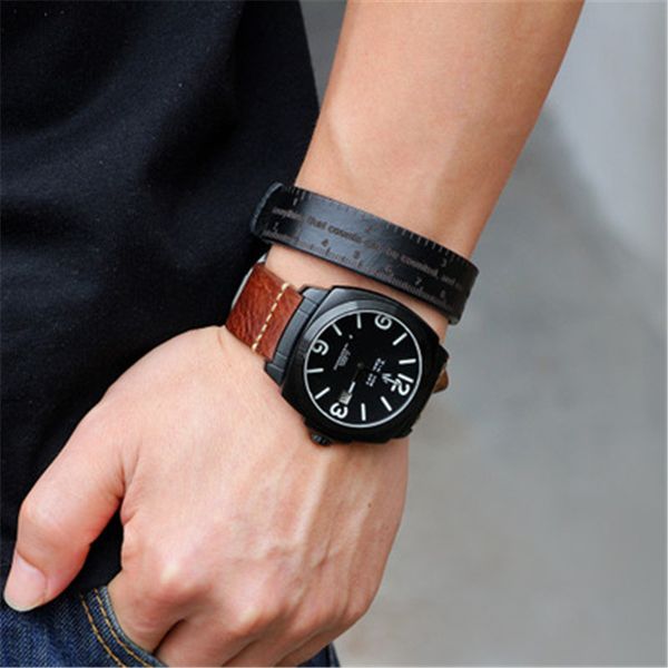 

unique design ruler leather bracelet men vintage wide cuff bangles adjustable buckle wristband bracelets for women pulseira new, White