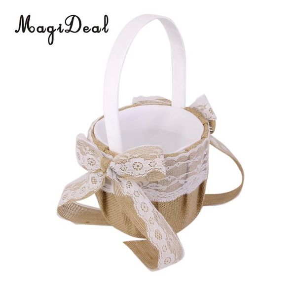 Wedding Magideal Vintage Flower Basket Burlap Jute Roses Rustic