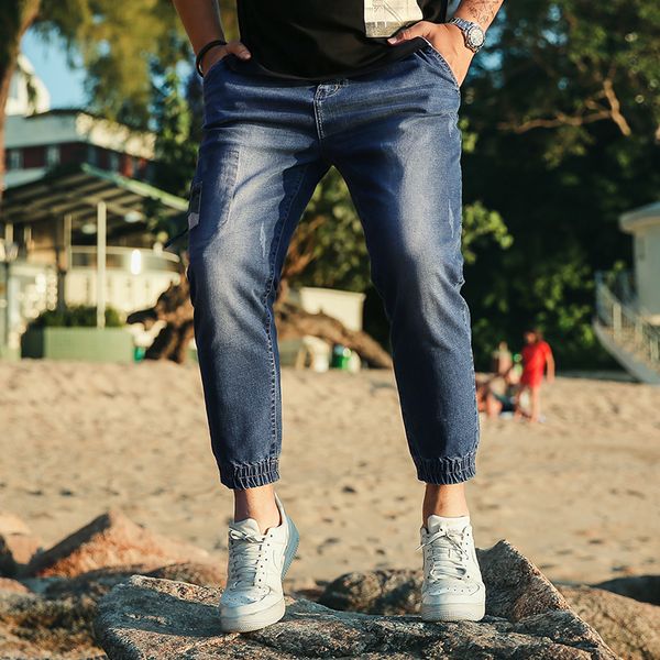 

2018 plus size man jeans denim jeans casual middle waist loose long pants male solid blue for men classical size s-5xl 6xl