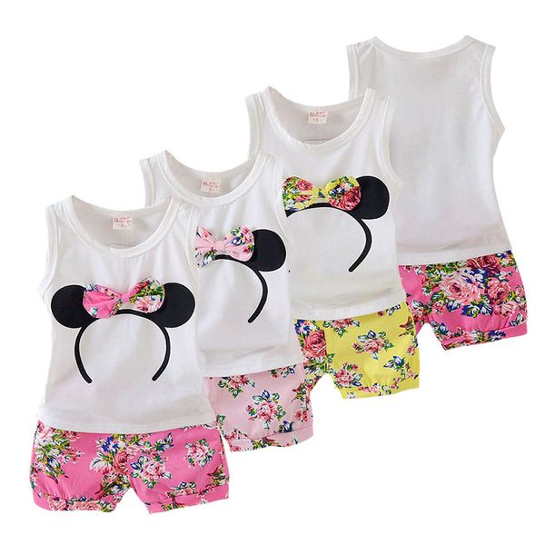 

baby girl summer clothes t-shirt set for newborn girls overalls 1st birthday suit print child baby outerwear clothing sets, White