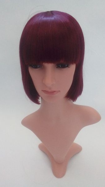 

wig-wine red synthetic bob wig with fringe.new and unused with tags, Black;brown