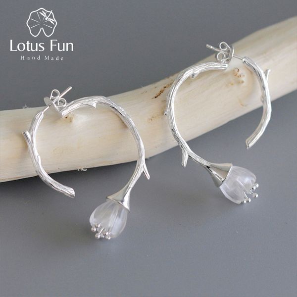 

lotus fun real 925 sterling silver natural crystal handmade designer fine jewelry delicate carved flower drop earrings for women, Golden;silver