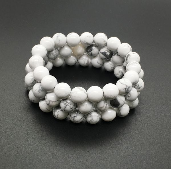 

10mm white howlite turquoise bracelet,gemstone bracelet,turquoise round beads,elastic bracelet,good luck bracelet