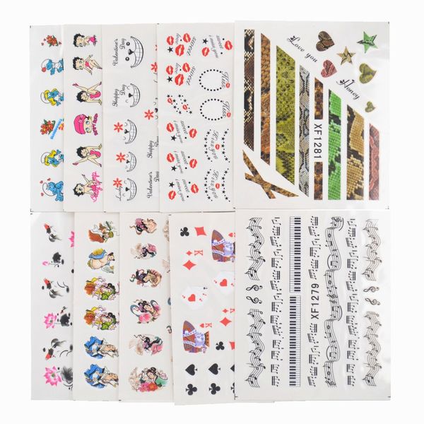 

yzwle 50 sheets/lot mixed styles nails art water transfer printing stickers flower cat cartoon designs decals for nails salon, Black