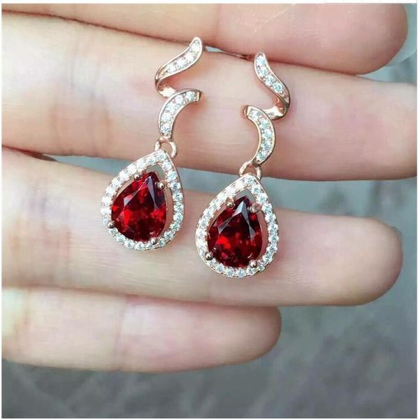 

garnet stud earring 925 sterling silver natural real garnet for men or women gem size 5*7mm, Golden;silver