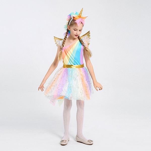 Halloween cosplay Girl Clothes Costume Unicorn Girls Dresses Childrens Princess Dresses angel's wings Summer Dresses kids clothing A1947