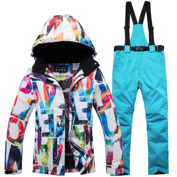 

new women skiing jackets and pants snowboard sets thick warm waterproof windproof winter female ski suit