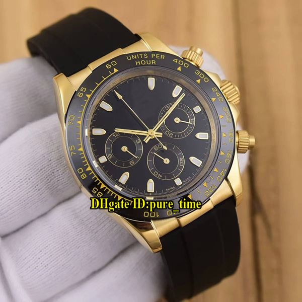 8 Cor baratos Nova 40 milímetros 116518 Black Dial Asian 2813 pulseira de borracha Caso Ouro Ouro Automatic Mens Watch 18k amarelo Original Buckle Relógios