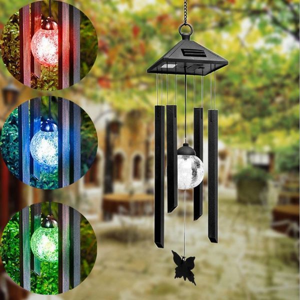 

2018 new solar colorful wind bell lamp butterfly wind bell pendant garden led lamp