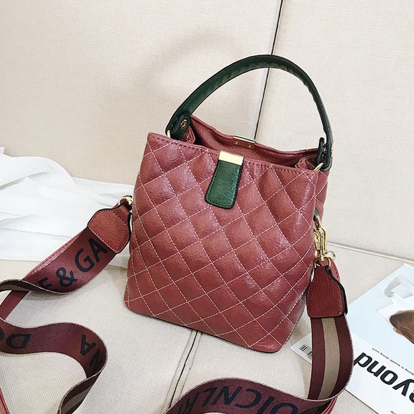 

New Style Plaid Bucket bags Drawstring shoulder Solid Evening Cross Body Messenger bags Purse Senmao Xiqiwu /11
