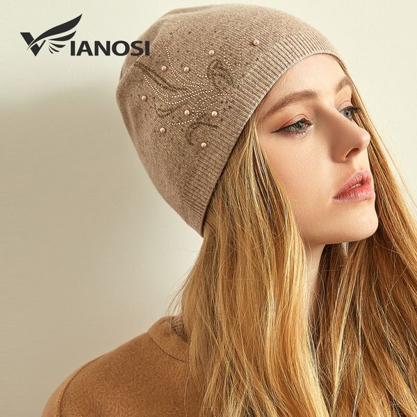 

vianosi wool hat fashion winter hats for women beanies with rhinestone new design cap, Blue;gray