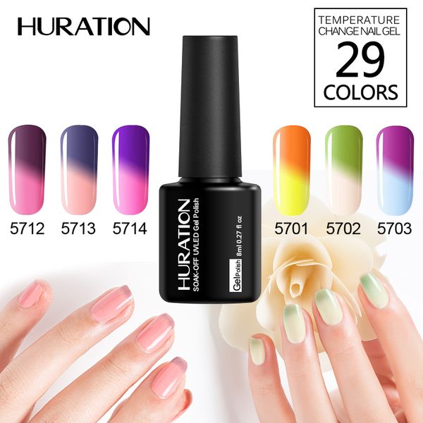 

huration 8ml mood temperature changing nail gel polish soak uv gel varnish 29 color change thermal nail lacquer manicure art, Red;pink