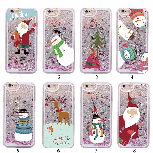 

sequin quicksand phone case liquid christmas santa claus snowman glitter back cover for iphone xs max xr x 8 7 6 plus protective shell