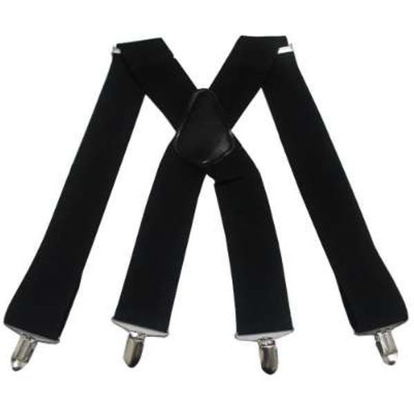 

foxmother male 2 inch 50mm wide adjustable four clip-on x- back elastic black red grey heavy duty braces suspenders mens, Black;white
