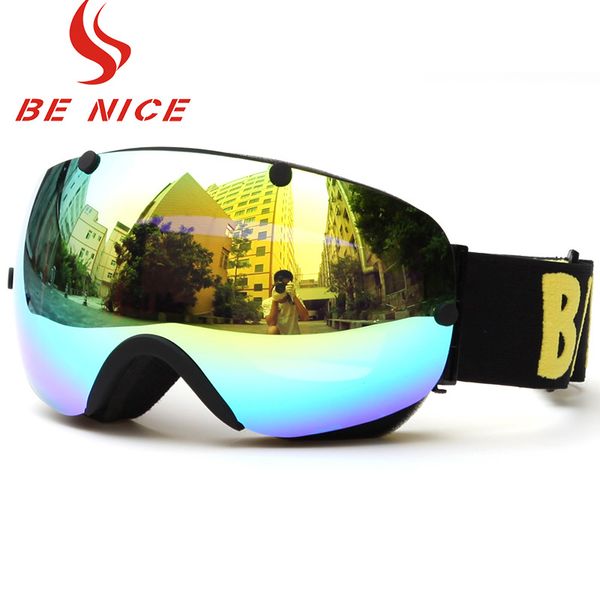 

benice women ski goggles double lens anti-fog big spherical professional snowboard points glasses men ski goggles myopia glass