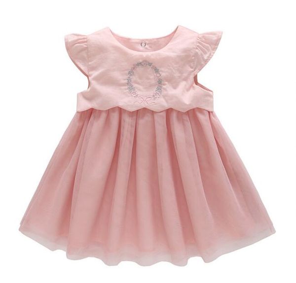 

NEW girl clothing Girl Lolita Dress Flower Embroidery round collar short sleeve dress 100% cotton girl dress elegant simple style