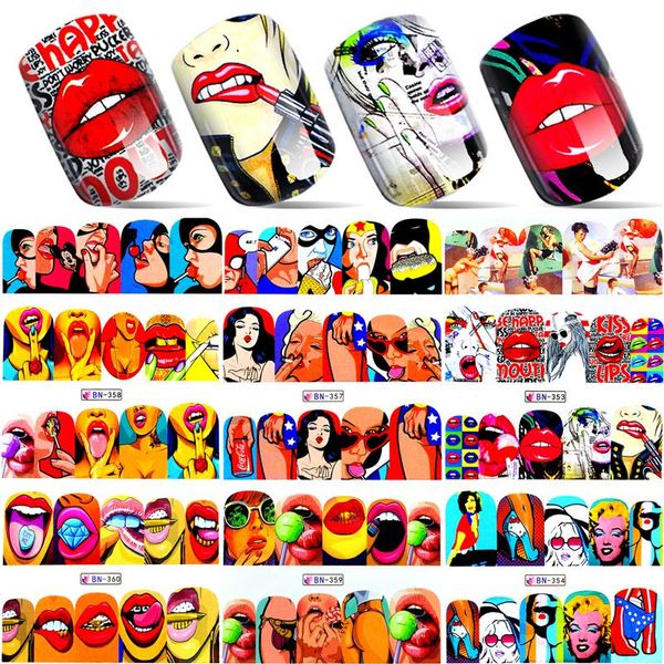 

zko 1 sheet 2018 new nail fashion sticker full cover lips cute printing water transfer tips nail art decorations, Black