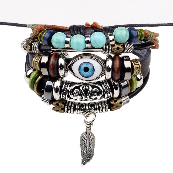 

multilayer devil's eye leather bracelets with beads for women mens friend gift wristlet adjustable bracelet wholesale drop ship new fas, Golden;silver