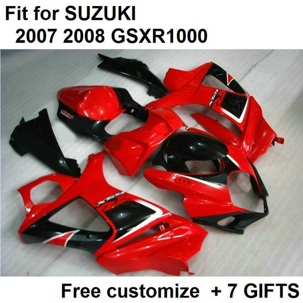 7 presentes carenagens da motocicleta para SUZUKI 2007 2008 GSX-R1000 07 08 GSX-R1000 K7 GSXR1000 GSX R1000 vermelho preto Carenagem Corona ABS GG23