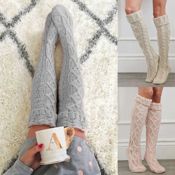 Womens Winter Cable Knit Over Knee Long Boot Thigh-High Warm Socks