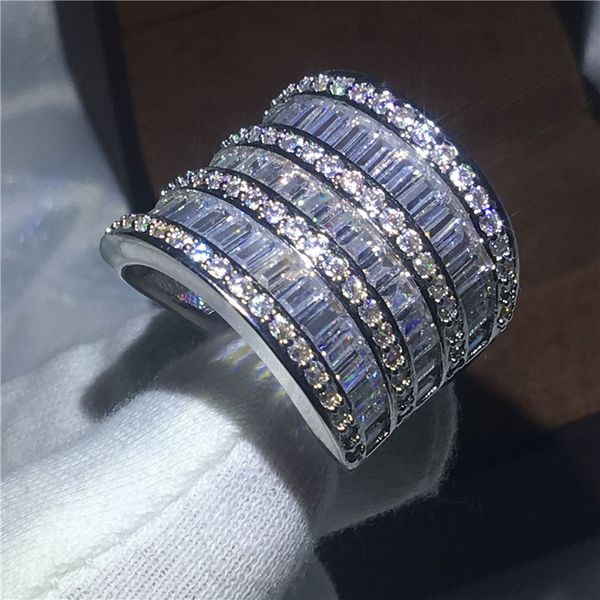 

luxury big jewelry women wedding band ring 925 sterling silver t shape 5a zircon cz female engagement ring gift, Slivery;golden