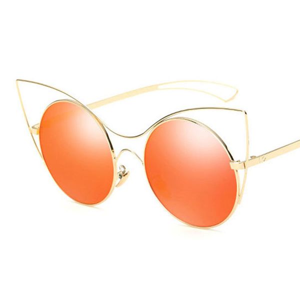 Chegada nova Mulheres cat eye Sunglasses rodada lente HD espelho de metal feminino moda óculos de sol festa de viagem compras moda tendência acessório