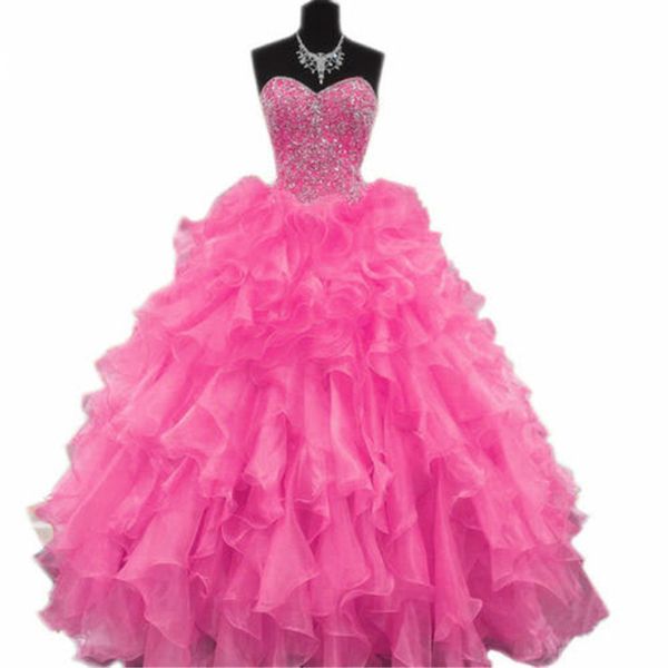 

2018 fashion crystal ball gown quinceanera dress with beading sequines organza lace-up sweet 16 dress vestido debutante gowns bq150, Blue;red