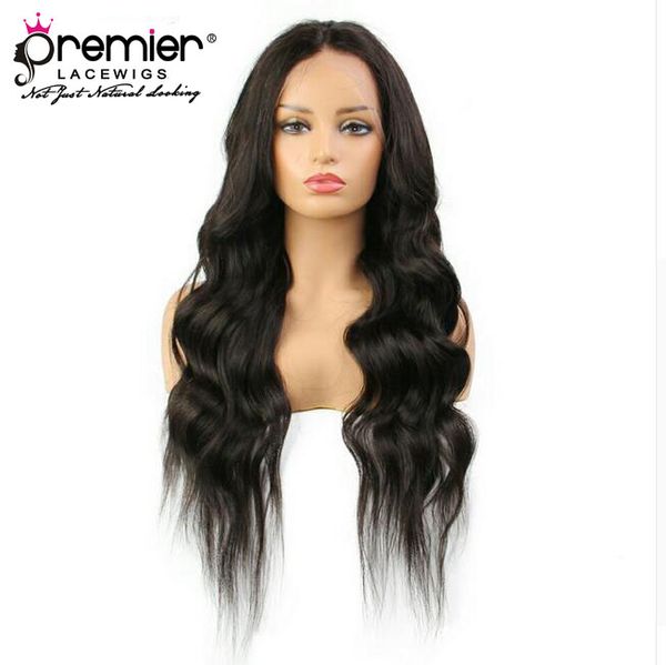 

premier 360 lace frontal wigs indian remy hair body wave pre-plucked bleached knots 150% density deep lace parting human lace wigs, Black;brown