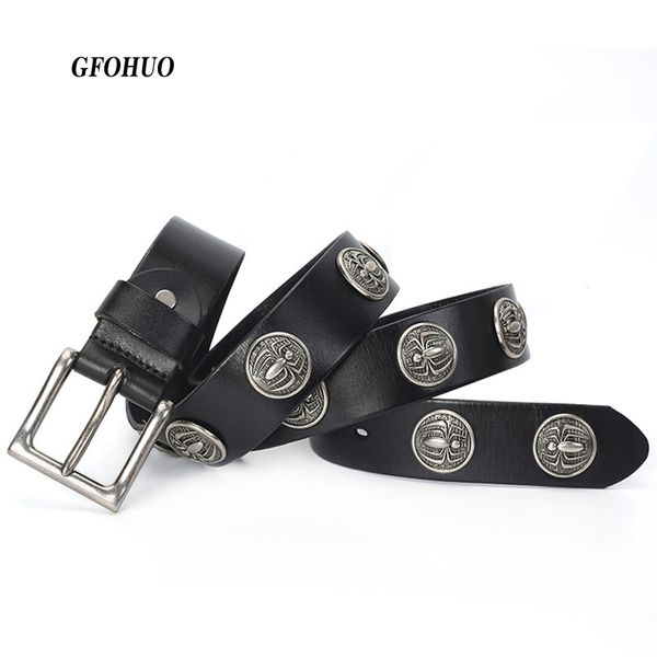 

luxury design big rivet black belt men&women's studded belt punk pin buckle belts men male leather for cowboy jeans, Black;brown