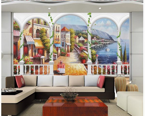 

roman column aegean sea mural 3d wallpaper 3d wall papers for tv backdrop