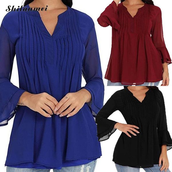 

women blouses spring autumn causal shirt solid color women's blusas long sleeve causal chiffon blouse shirts 5xl 4xl 3xl, White