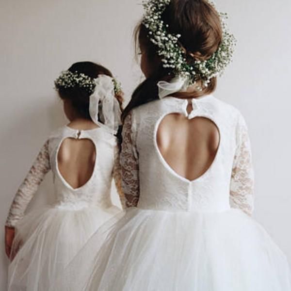Rustic Ivory Flower Girl Dresses Full Sleeve For Country Wedding