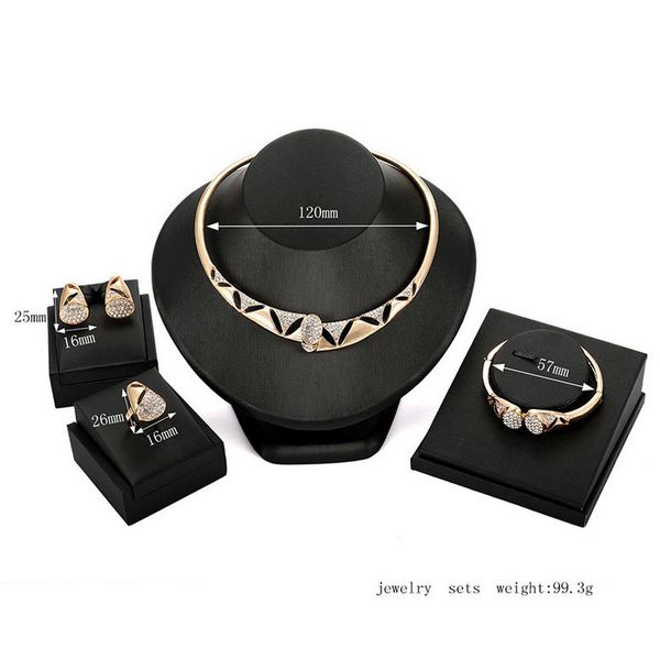 

fashion bridal wedding jewelry set luxury exaggerated rhinestone 18k gold plated geometric alloy 4-piece set party jewelry, Slivery;golden