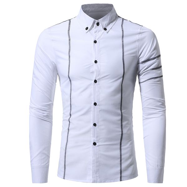 

men shirt 2018 fashion brand male shirt long-sleeves solid color chest stripes mens casual camisa masculina xxxl, White;black