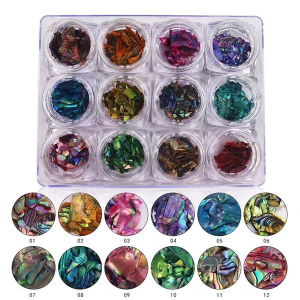 

new arrival 12 colors natural shell pieces nail art decoration acrylic nail products manicure tool set sea wind style items, Silver;gold