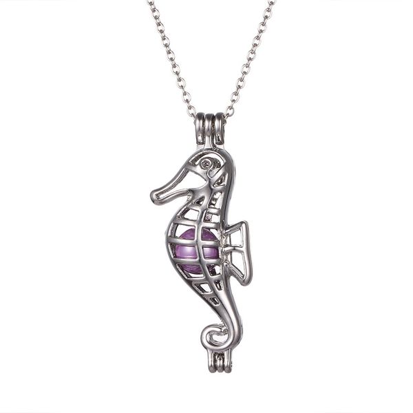 5Pc Silver Plated Sea Horse Pearl Cage Locket Pendant DIY Essential Oil Diffuser