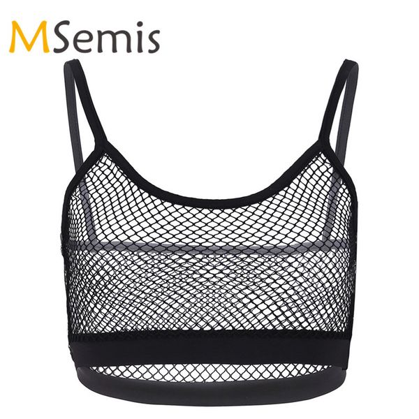 

msemis women strappy mesh bralette short sleeveless vest crop tank ladies for women clubwear crop fashion, White