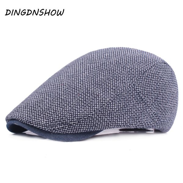 

dingdnshow] 2018 fashion berets cap plaid cotton flat hat snapbacks viors hat for men and women, Blue;gray