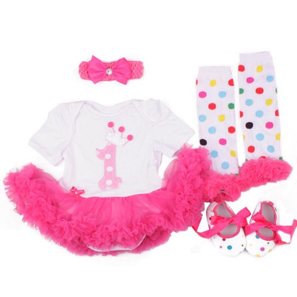

4pcs per set infant lace romper crown 1st birthday baby girls tutu dress headband shoes leggings for 0-12months ing, Red;yellow