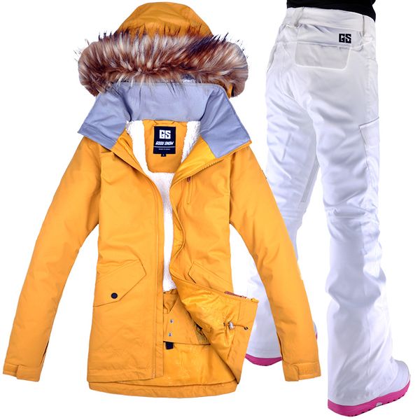 

2018 gsou snow women ski jacket pant snowboard clothing trouser windproof waterproof outdoor sport wear female winter suit set