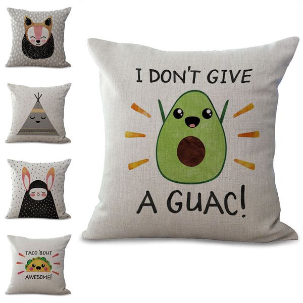 Cute Animal Fruit Pillow Case Cushion Cover Linen Cotton Throw